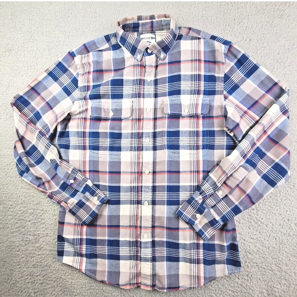 Old Navy Shirt Mens Medium Blue Plaid‎ Flannel Button Up Slim Fit Long Sleeve